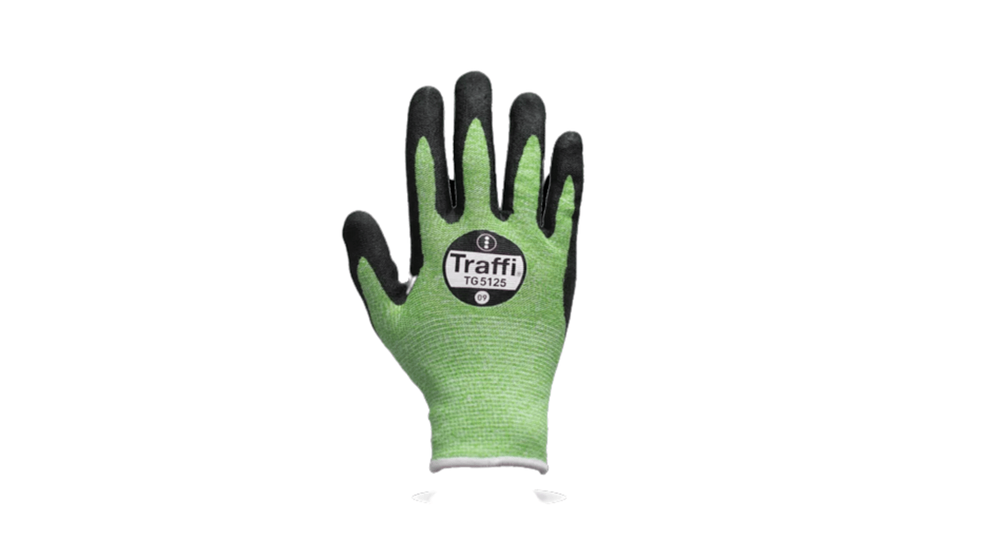 TG5125 Black, Green Cotton, Elastane, HPPE, Polyester, Steel Safety Gloves, Size 8, Medium, Nitrile Foam Coating