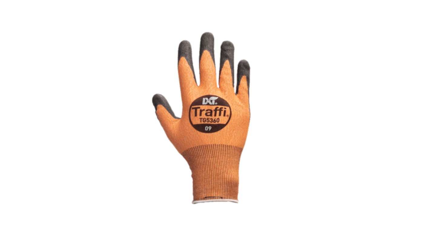 Traffi TG5360 Black, Orange Elastane, HPPE, Nylon, Polyester Safety Gloves, Size 12, XXXL, Polyurethane Coating