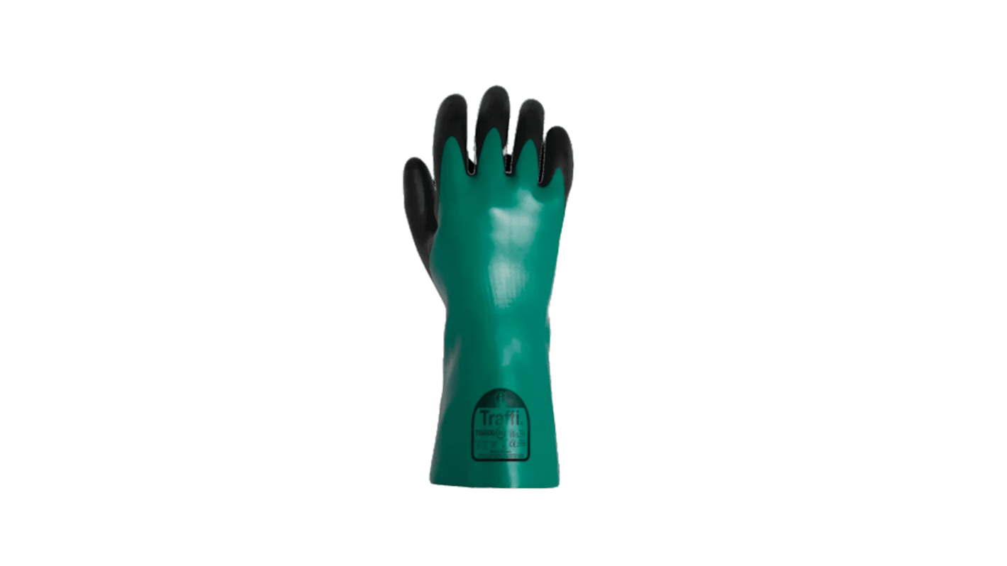 TG6500 Black, Green Cotton Safety Gloves, Size 11, XXL, NBR Coating