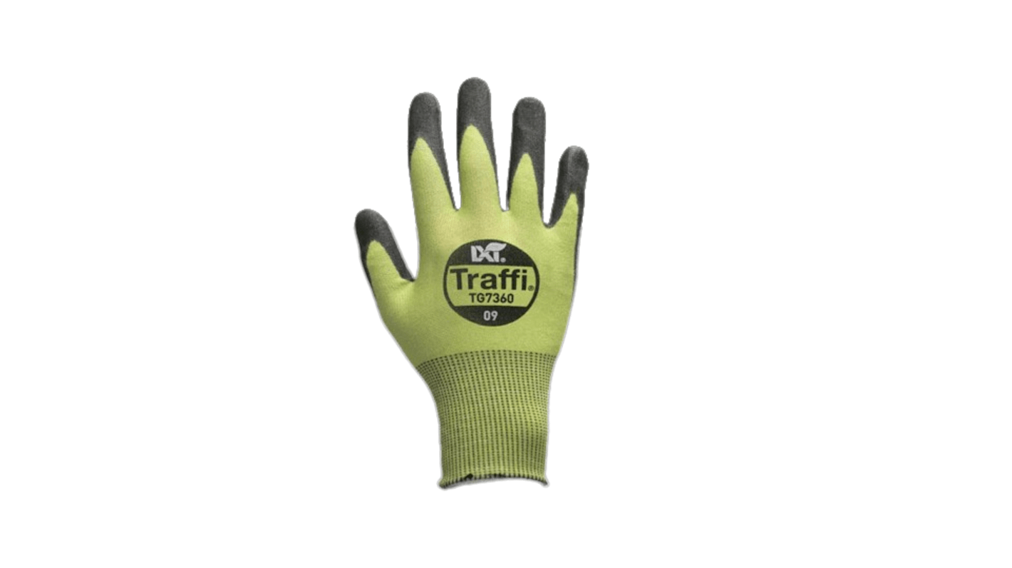 Traffi TG7360 Black, Green Elastane, HPPE, Nylon, Polyester Safety Gloves, Size 10, XL, Polyurethane Coating