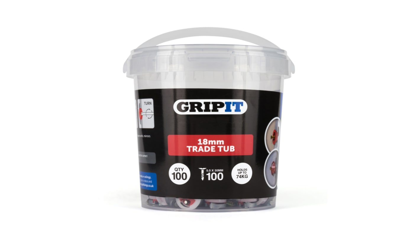 Gripit Red Plastic, Steel Plasterboard Fixings, 18mm fixing hole diameter