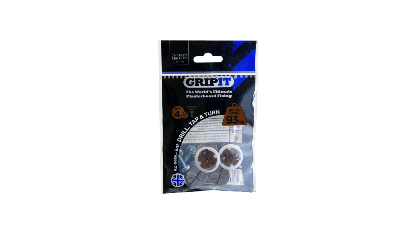 Gripit Brown Plastic, Steel Plasterboard Fixings, 20mm fixing hole diameter