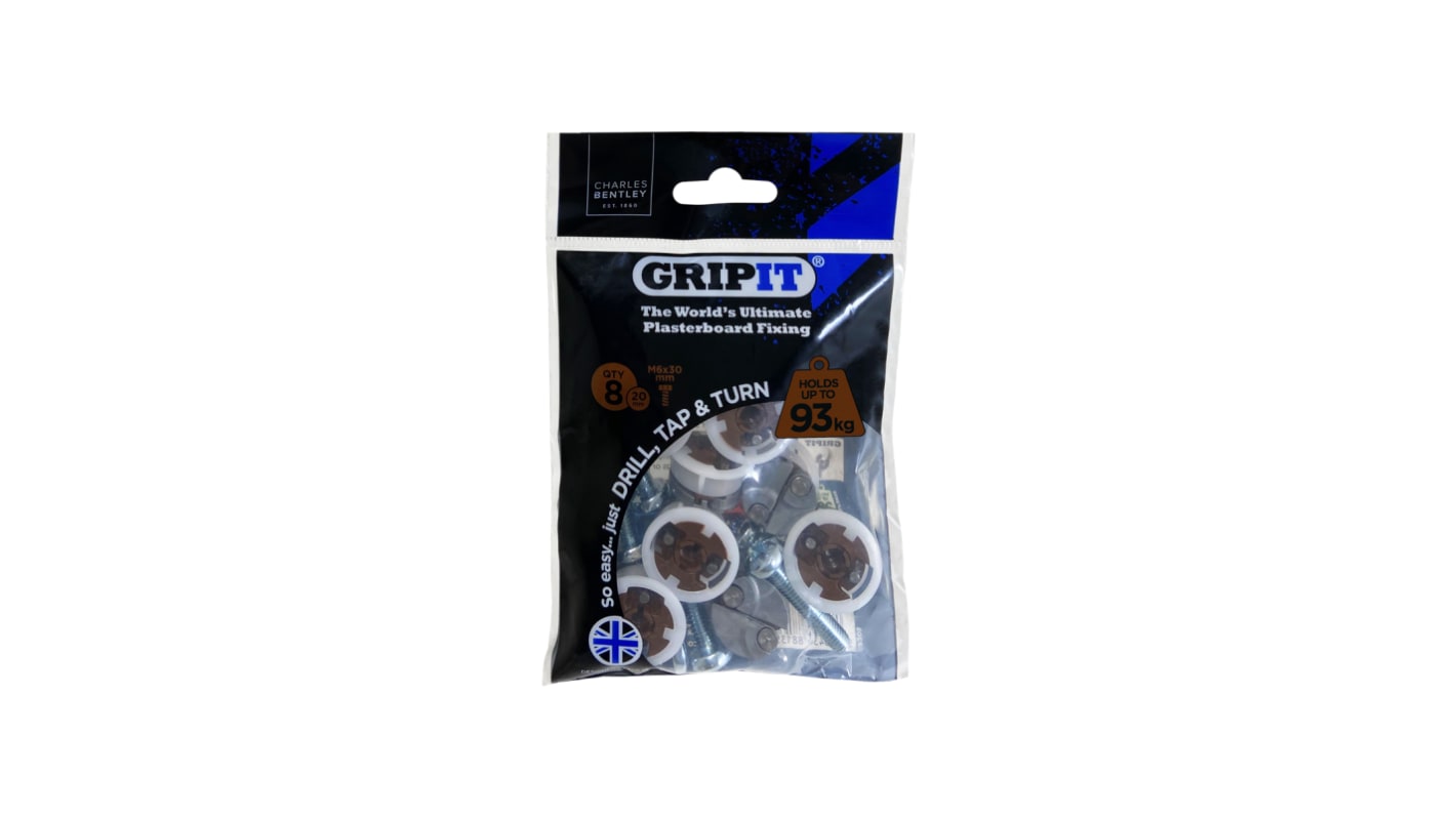 Gripit Brown Plastic, Steel Plasterboard Fixings, 20mm fixing hole diameter