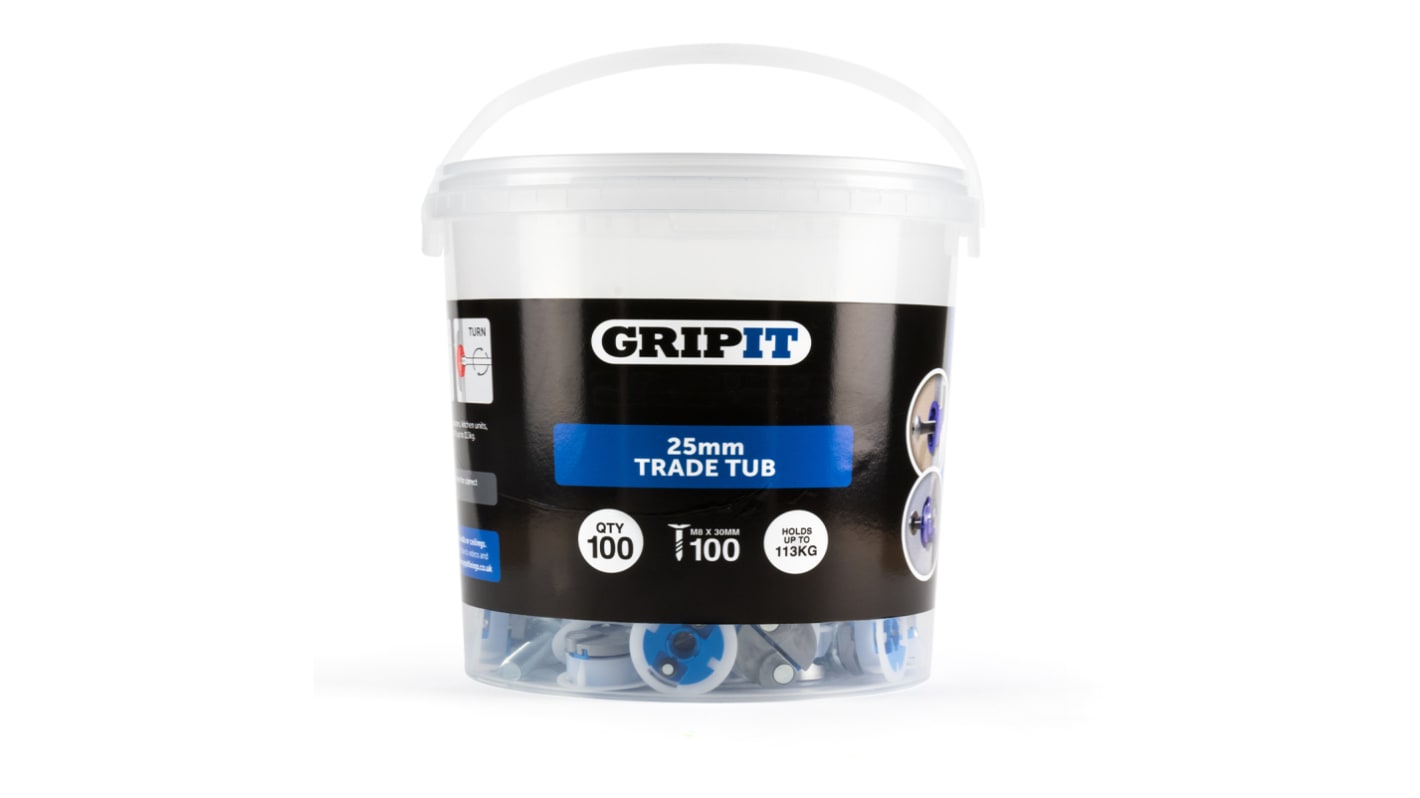 Gripit Blue Plastic, Steel Plasterboard Fixings, 25mm fixing hole diameter