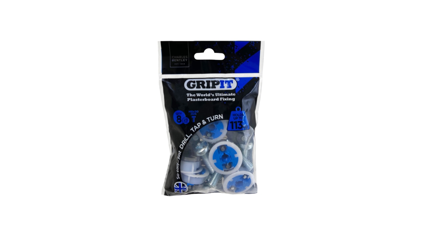 Gripit Blue Plastic, Steel Plasterboard Fixings, 25mm fixing hole diameter