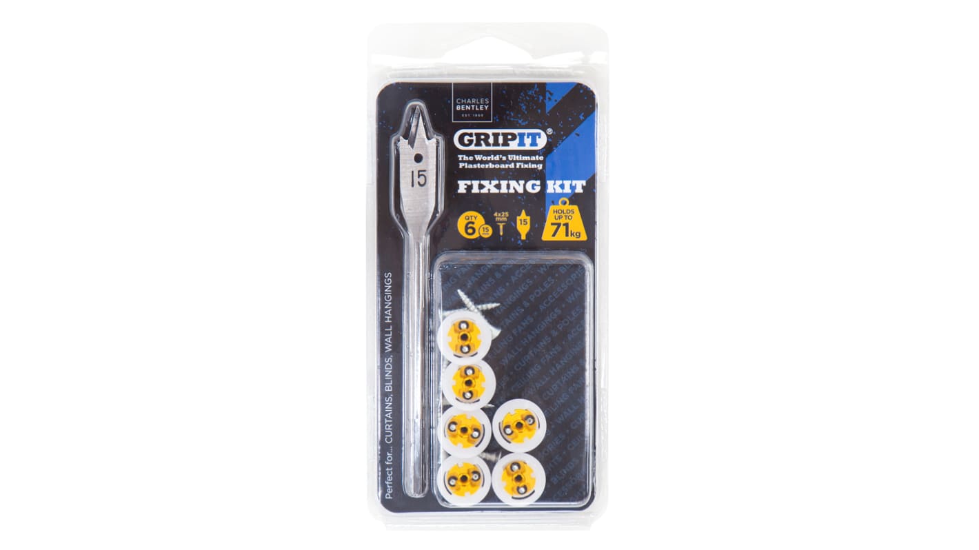 Gripit Yellow Stainless Steel Plasterboard Fixings, 15mm fixing hole diameter