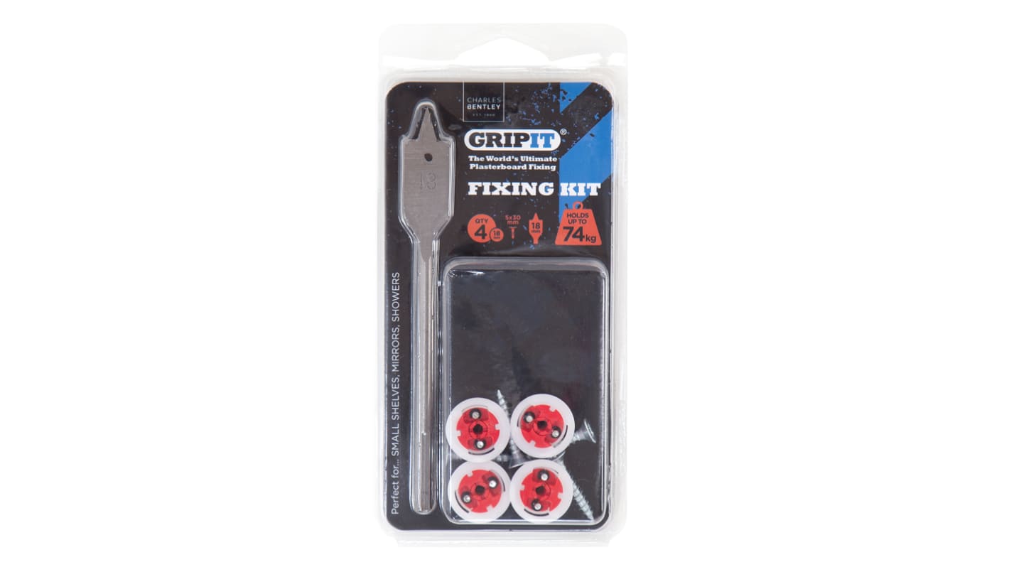 Gripit Gipszkarton tiplik Rozsdamentes acél Vörös GPSHELFKIT, fixing hole diameter 18mm, length 30mm