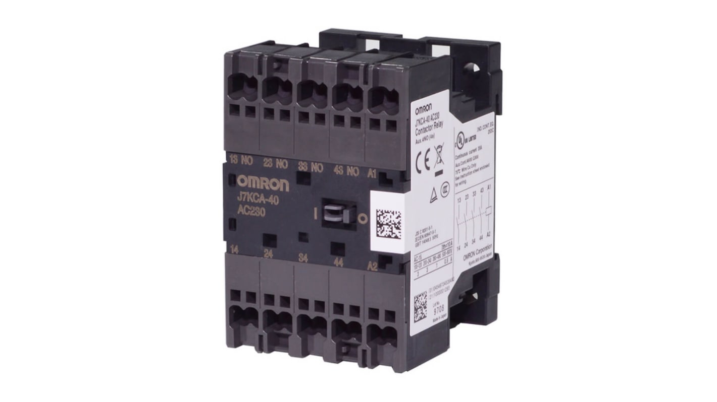 Relé de contactor Omron J7KCA J7KCA de 4 polos, 2 NC, 2 NA, 6 A, bobina 24 V dc