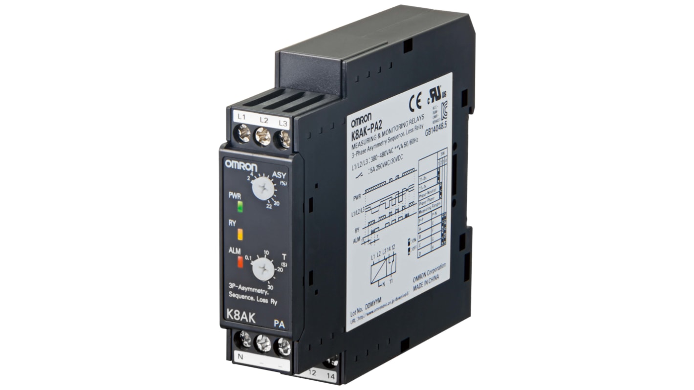 Omron Phase, Voltage Monitoring Relay, SPDT, 220 → 480V ac, DIN Rail