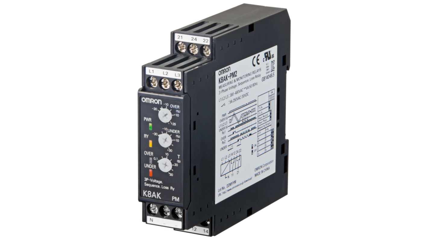 Omron Phase, Voltage Monitoring Relay, SPDT, 220 → 480V ac, DIN Rail