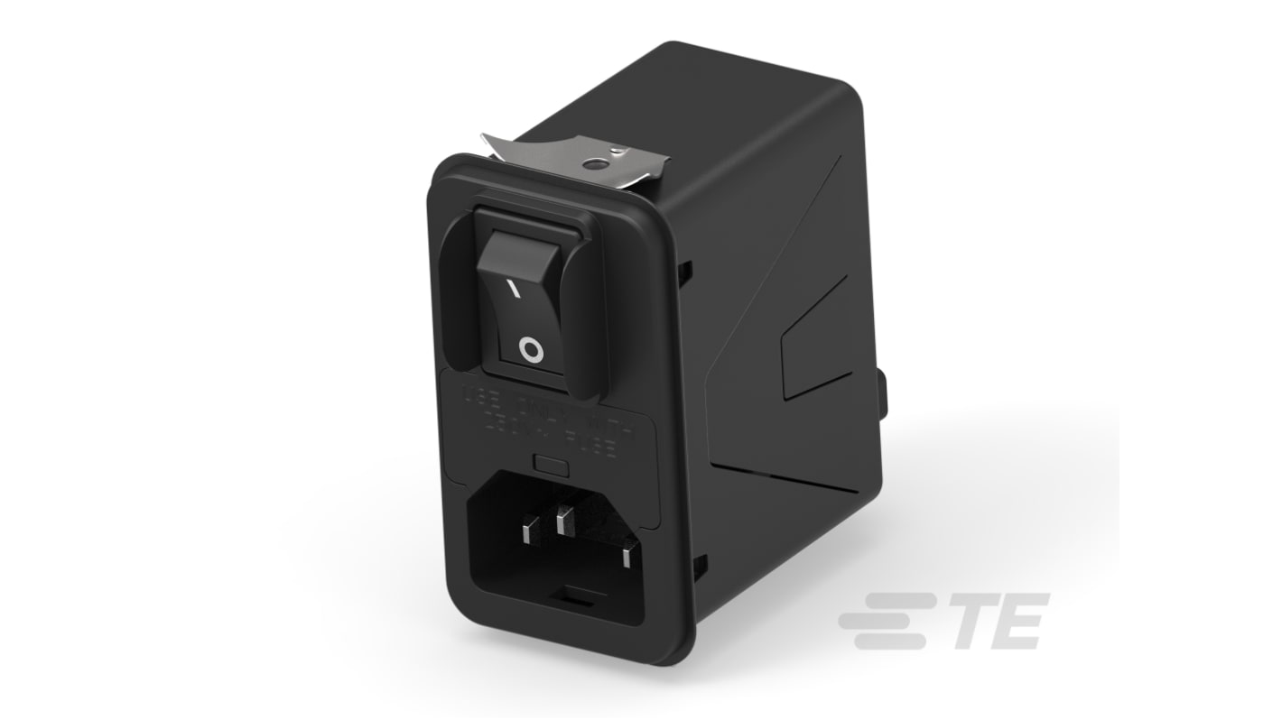 TE Connectivity 10A, 120 → 250 V ac Male Snap-In IEC Inlet Filter 2 Pole 10HPSGS1-HG, Snap-In 1 Fuse