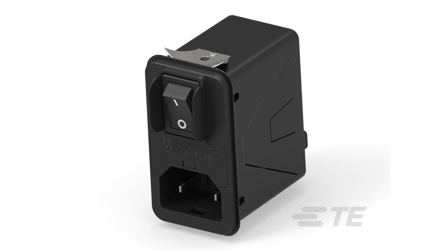 TE Connectivity 10A, 120 → 250 V ac Male Snap-In IEC Inlet Filter 2 Pole 10HPSGS1-NG, Snap-In 1 Fuse