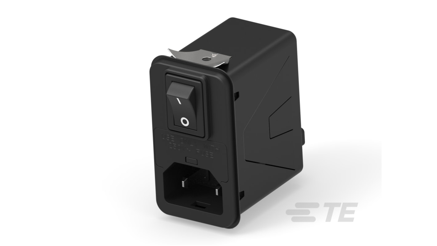 TE Connectivity 12A, 120 → 250 V ac Male Snap-In IEC Inlet Filter 2 Pole 12HPSNS1-NG, Snap-In 1 Fuse