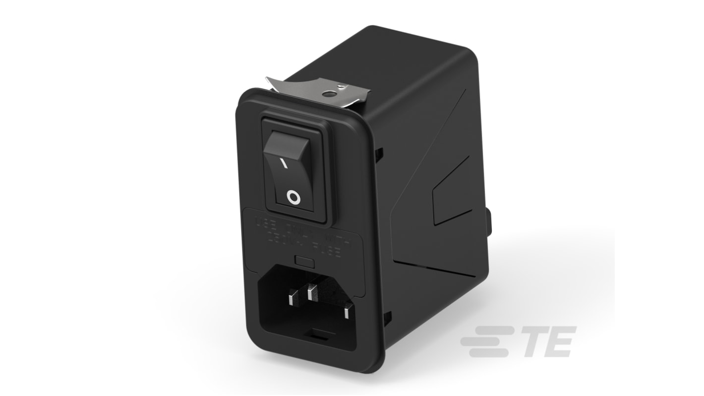 TE Connectivity 3A, 120 → 250 V ac Male Snap-In IEC Inlet Filter 2 Pole 3HPSNS1, Snap-In 1 Fuse