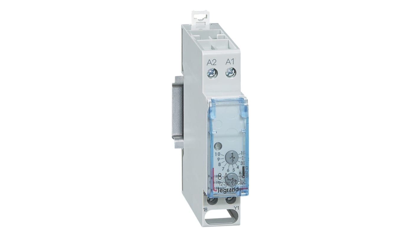 Legrand DIN Rail Mount Timer Relay, 250V ac, 0.1 → 360000s, 1-Function