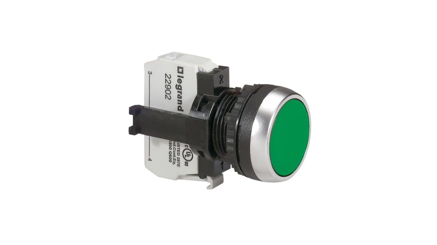 Legrand Green Push Button, 22.5mm Cutout