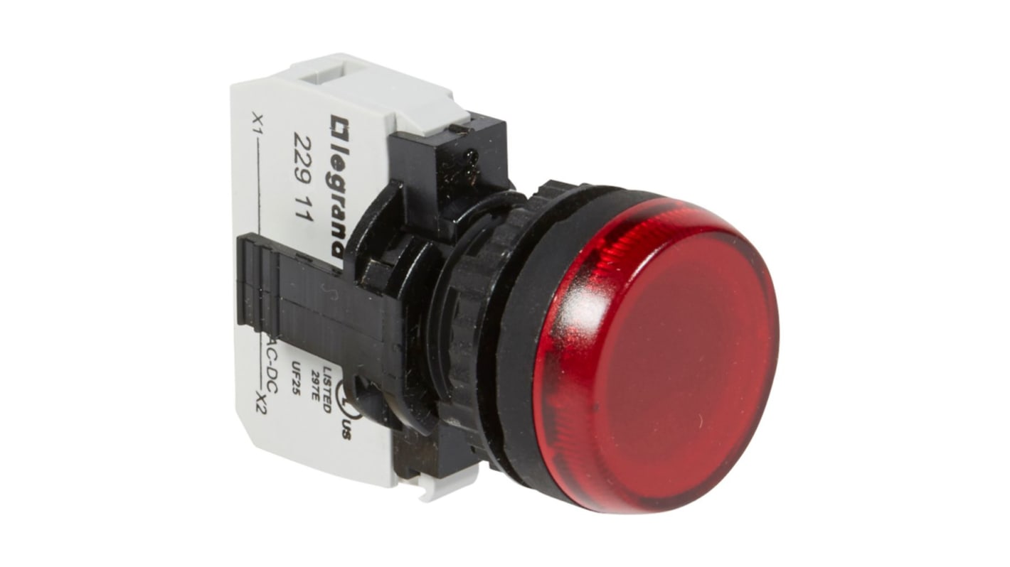 Legrand Pilot Light, Panel Mount, Red LED, 26.4V, IP69