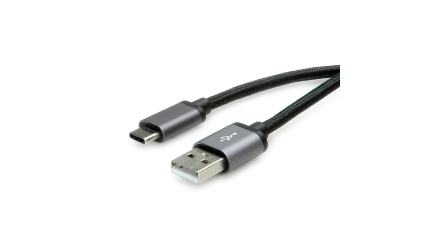 Cable 2.0 Roline, con A. USB C Macho, con B. USB A Macho, long. 0.8m