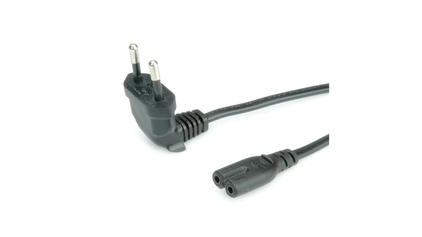 Roline Netzkabel, A CEE 7/16 / Stecker gerade, B IEC C7 / Buchse abgewinkelt, 2,5 A, 1.8m 250 V