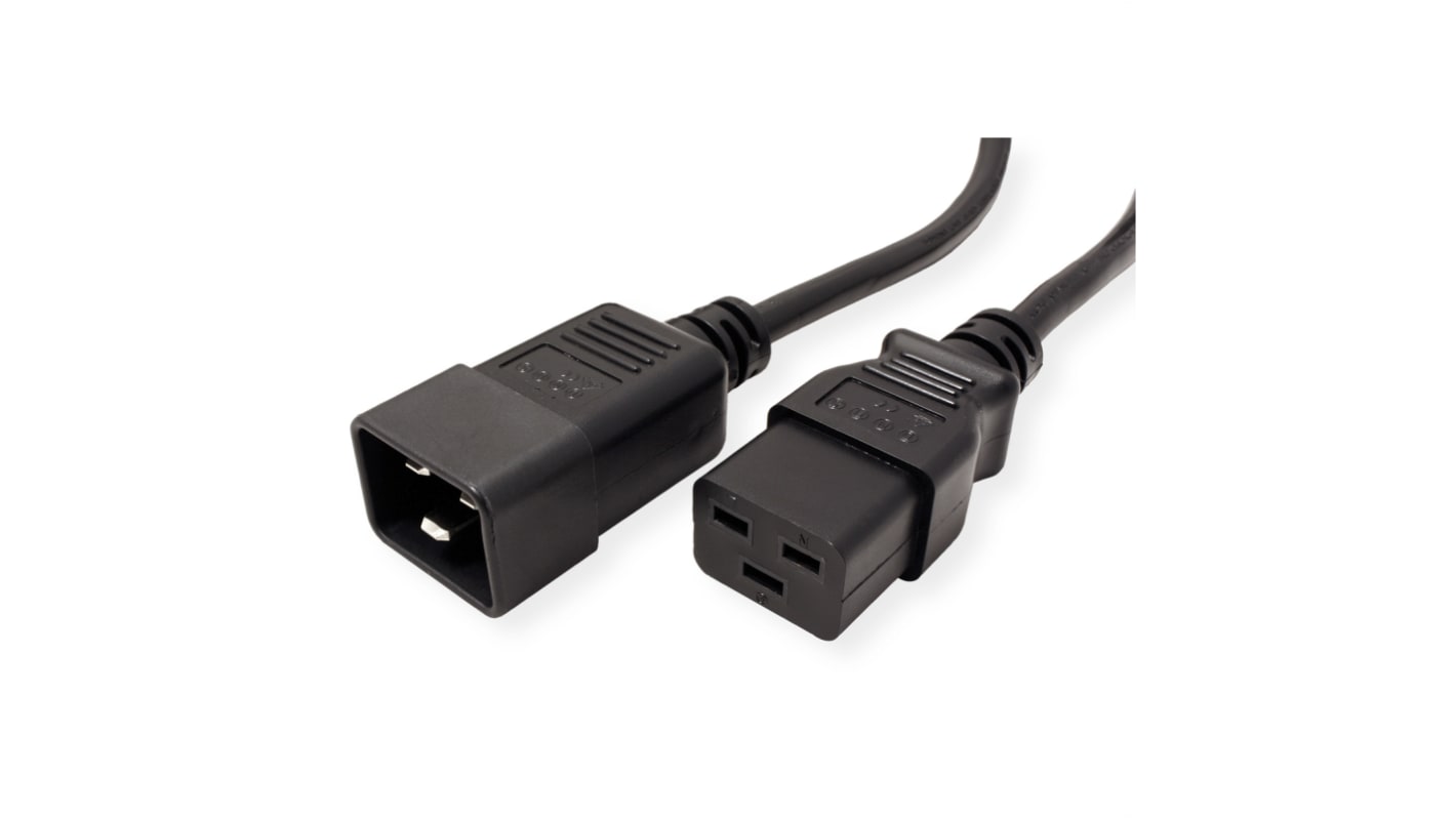 Napájecí kabel 3m, A: IEC C19, B: IEC C20, 16 A, 250 V AC Roline