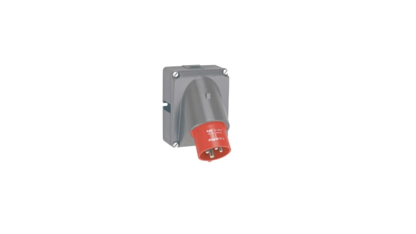Legrand, Hypra IP44 Red 3P+E Angled Industrial Power Plug, Rated At 16A, 415 V No