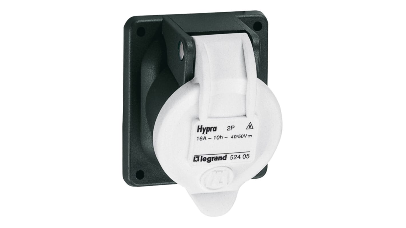 Conector de potencia industrial Hembra, Formato 2P, Hypra, Blanco, 50 V, 16A, IP44