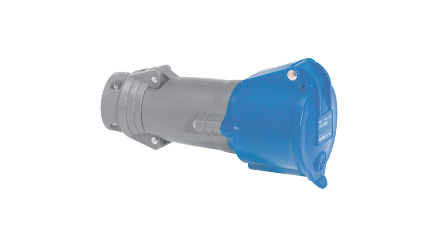 Conector de potencia industrial Hembra, Formato 3P+E, Hypra, Azul, 250 V, 32A, IP44