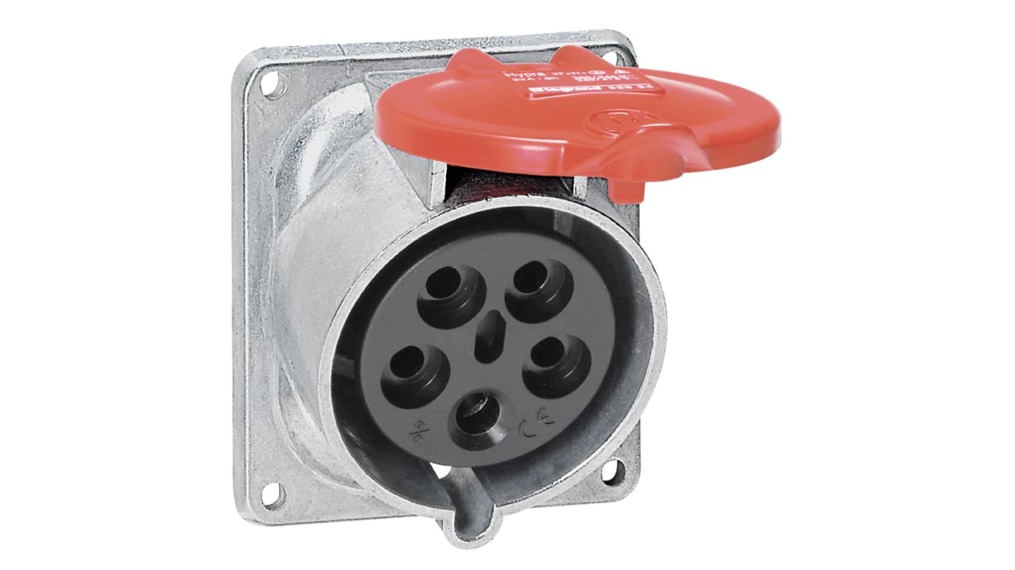 Conector de potencia industrial Hembra, Formato 3P + N + E, Hypra, Rojo, 415 V, 32A, IP44