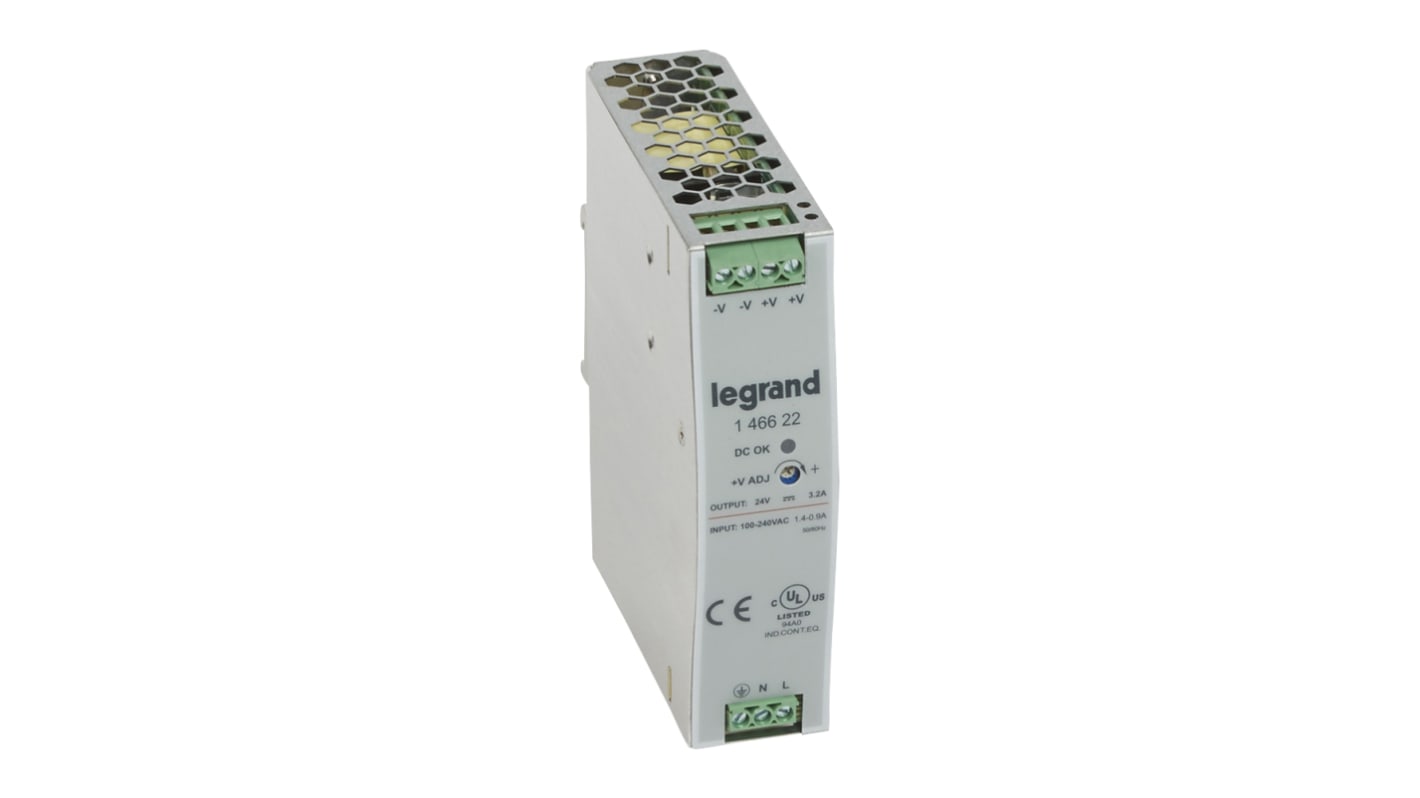 Legrand Switching Power Supply, 1 466 22, 24V dc, 3.2A, 75W, 100 → 240V ac Input Voltage