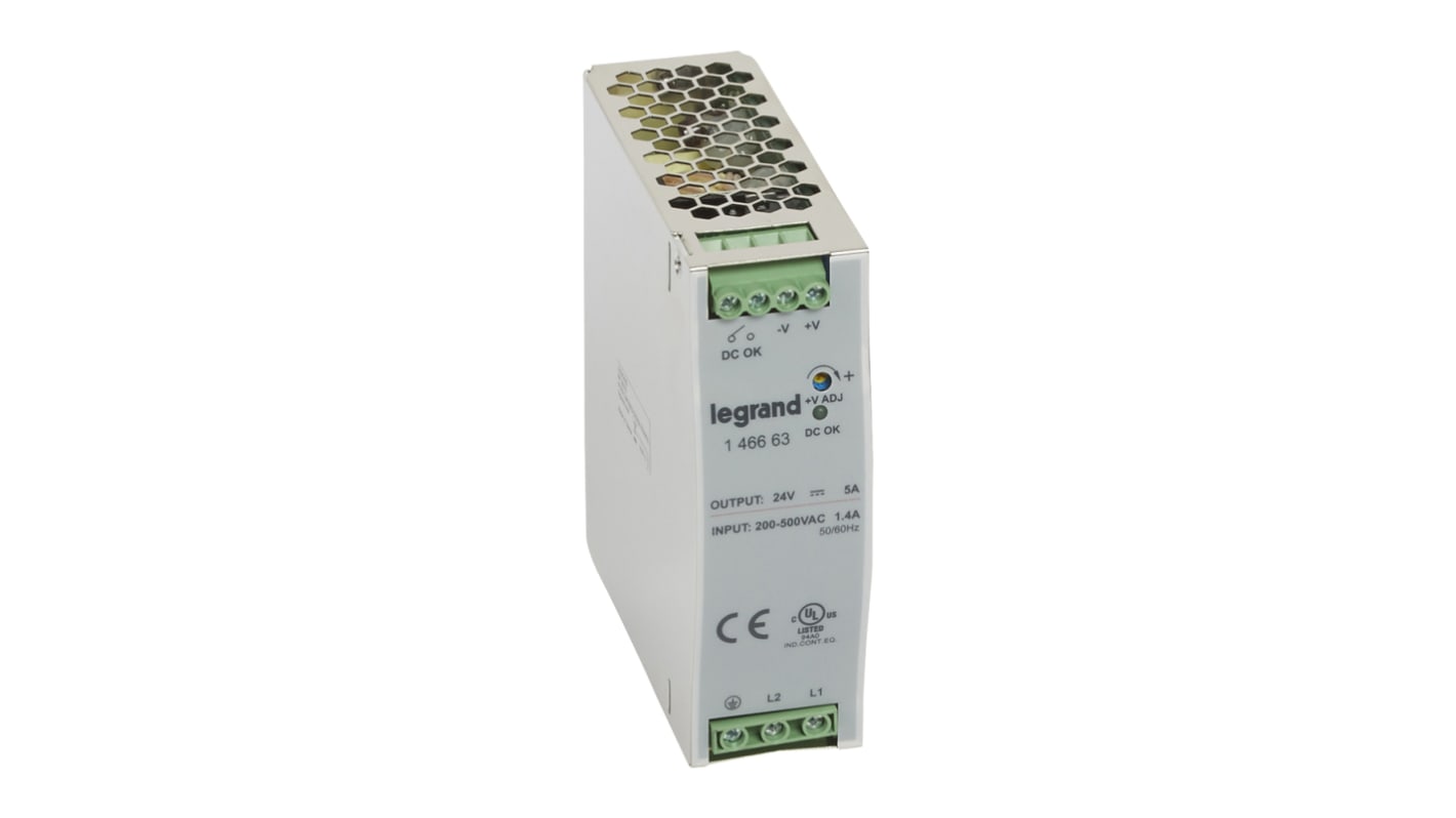 Alimentatore switching Legrand 1 466 63, 120W, ingresso 200 → 500V, uscita 24V cc, 5A