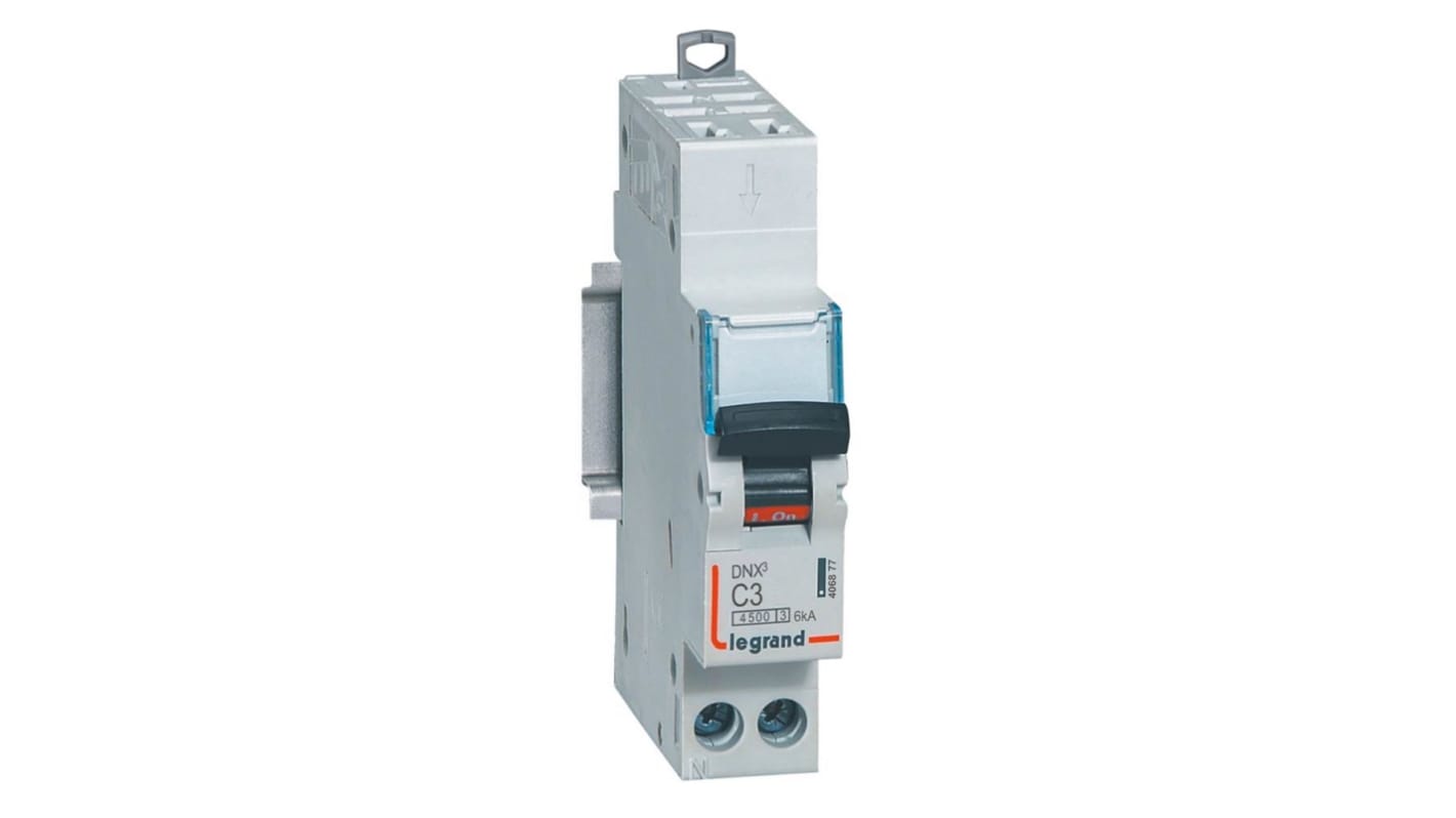 Legrand DNX3 Circuit Breaker, 1P+N, 3A Curve C, 230V AC, 6 kA Breaking Capacity