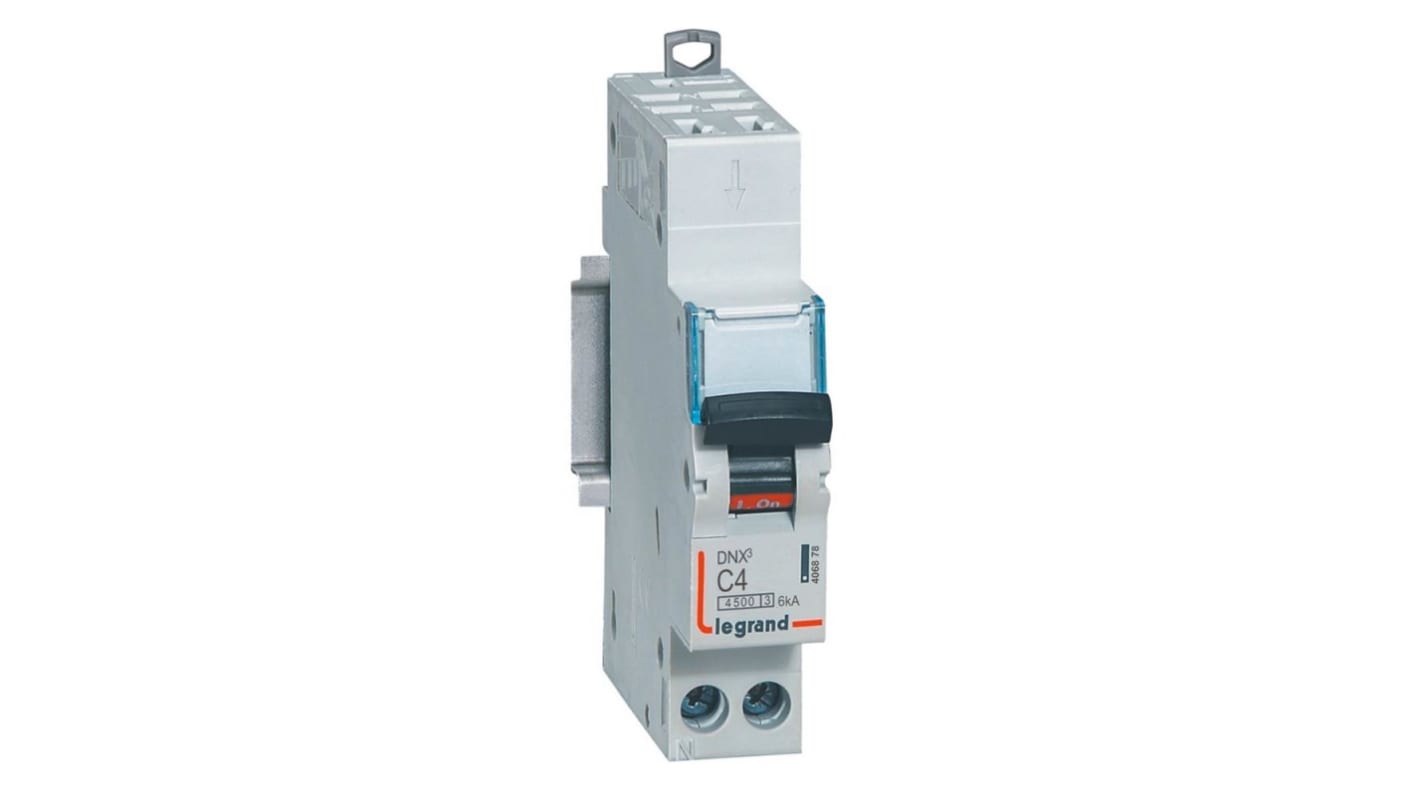 Legrand DNX3 Circuit Breaker, 1P+N, 4A Curve C, 230V AC, 6 kA Breaking Capacity