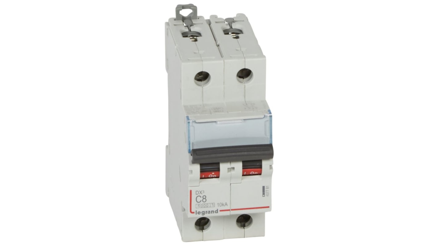 Legrand DX3 Circuit Breaker, 2P, 8A Curve C, 400V AC, 10 kA Breaking Capacity