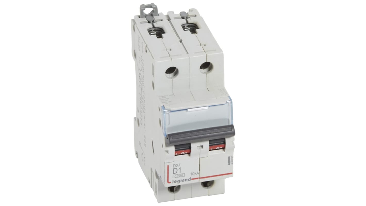 Legrand DX3 Circuit Breaker, 2P, 1A Curve D, 400V AC, 10 kA Breaking Capacity