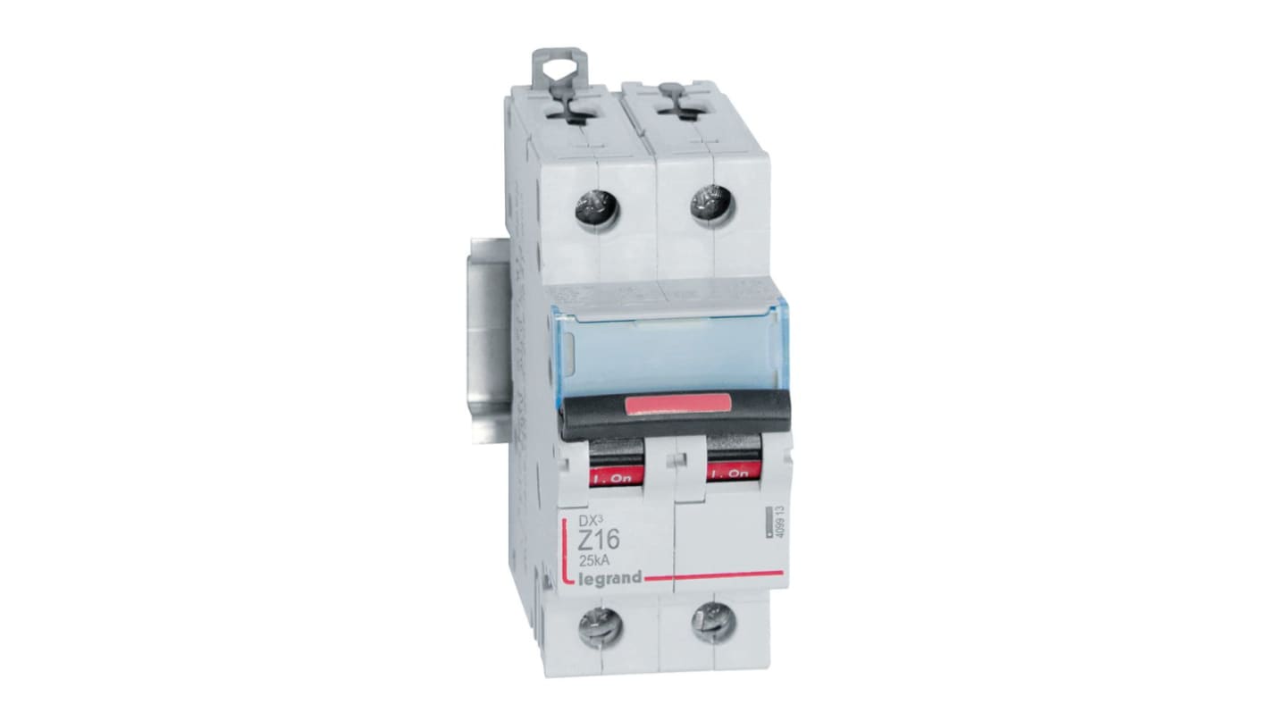 Legrand DX3 Circuit Breaker, 2P, 16A, Type Z, 400V AC, 25 kA Breaking Capacity