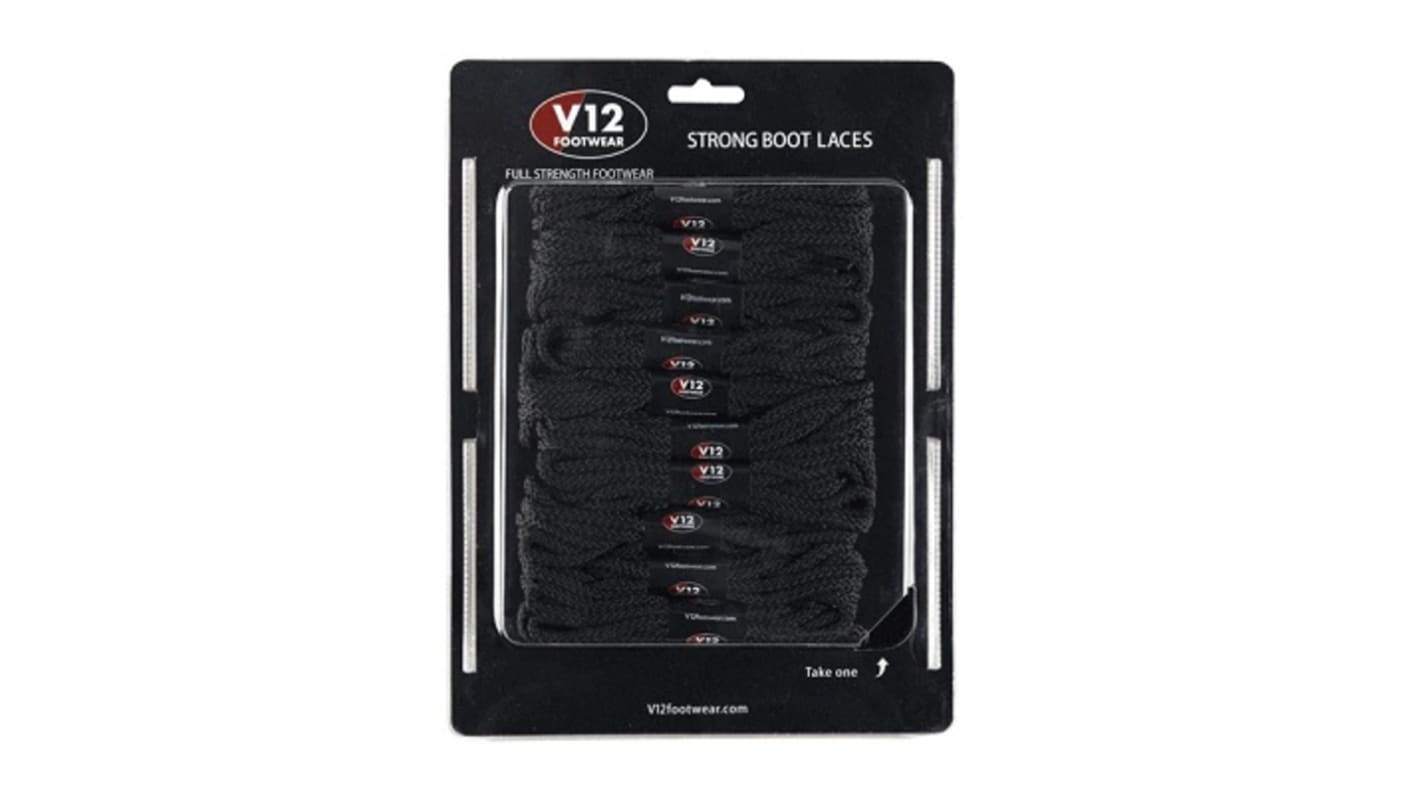 V12LCBL V12 Footwear Black Polyester Shoe Laces, 1.4m RS