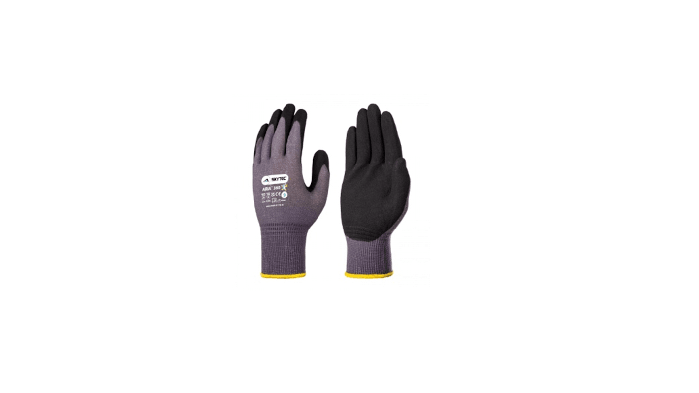 Guantes de Genium™ de calibre 15, Nylon, Spandex Negro; gris Skytec serie Aria 360, talla 6, con recubrimiento de