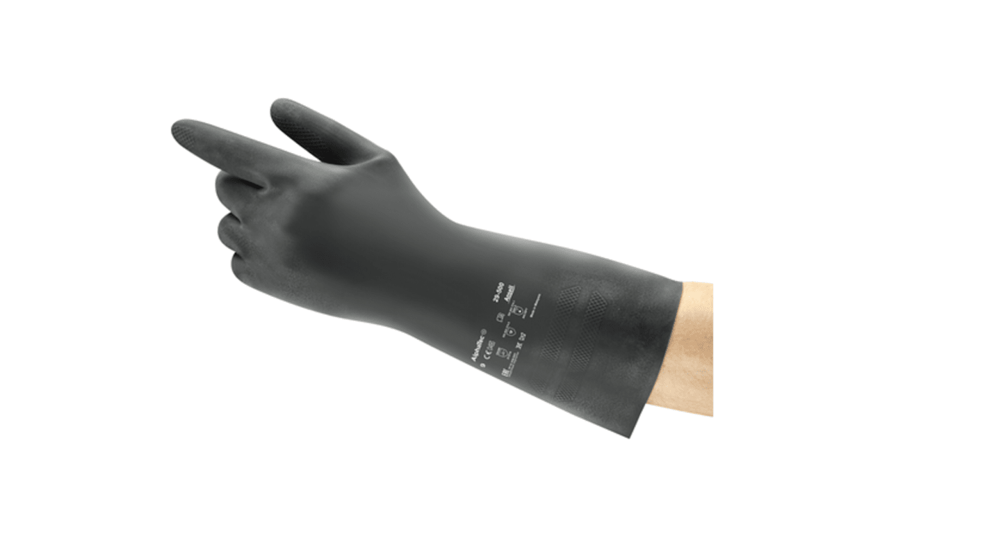 Ansell AlphaTec Black Latex Chemical Resistant Gloves, Size 9, Latex, Neoprene Coating
