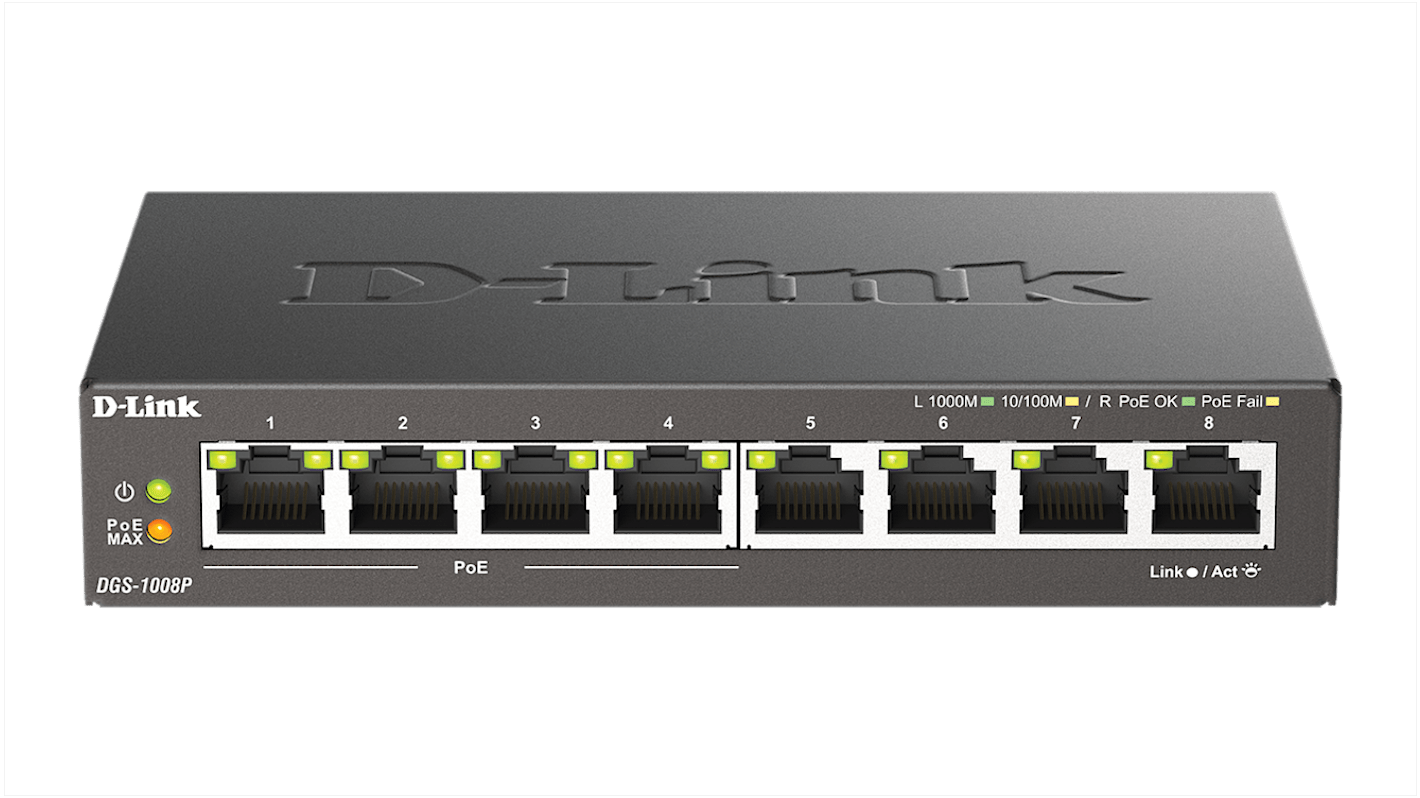 DGS1008P/B DLink DGS1008P, Unmanaged 8 Port Gigabit Switch With