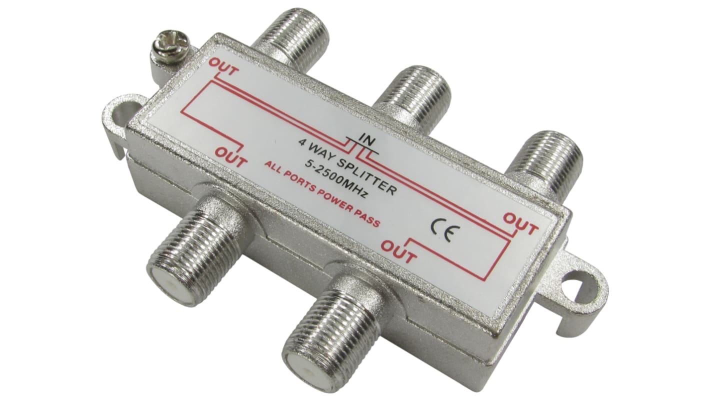 RS PRO F Connector/F Connector RF Splitter F Socket to 4 x F Socket