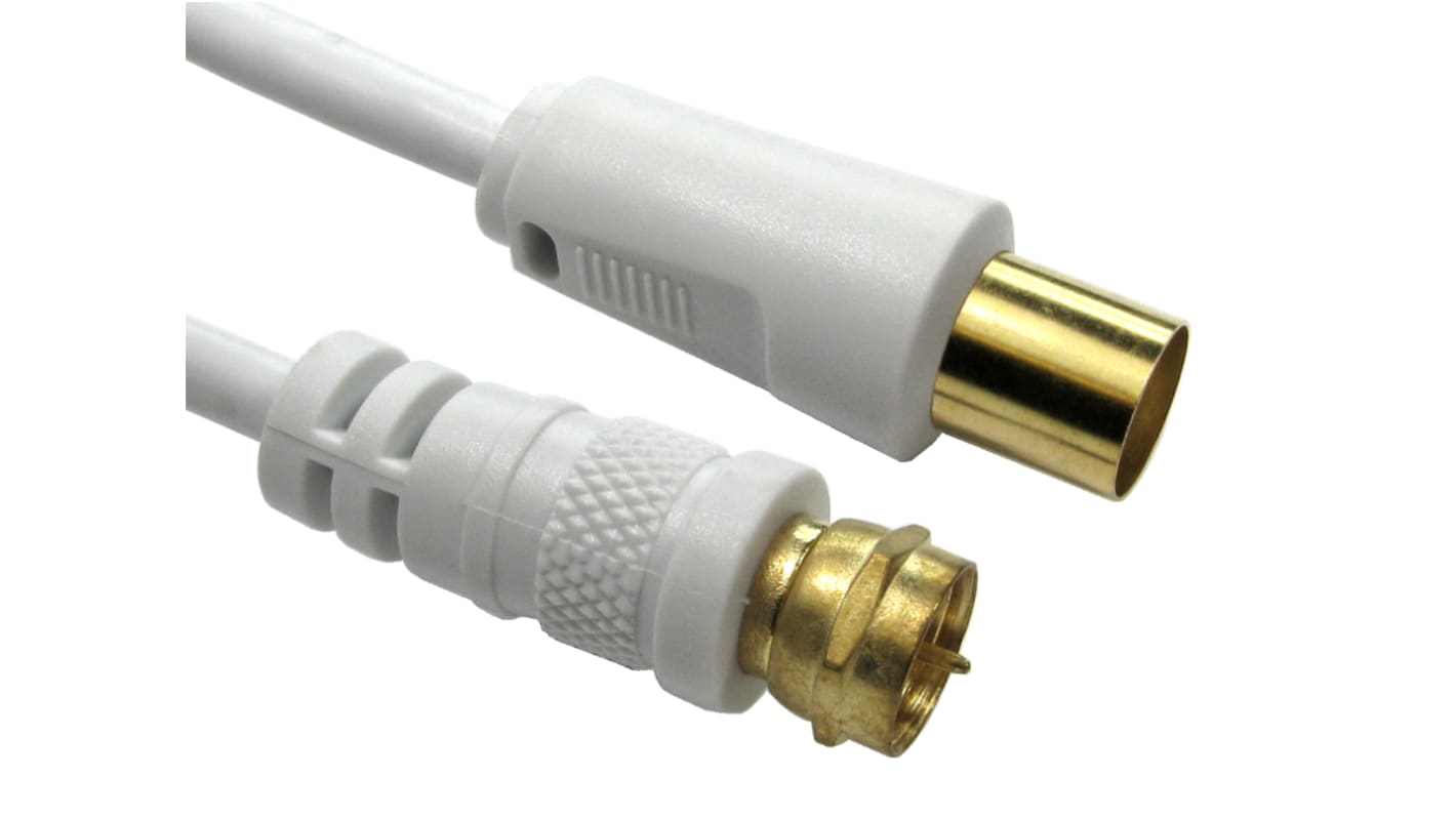 Cable coaxial F Connector RS PRO, 75 Ω, con. A: Conector aéreo de TV, Macho, con. B: Tipo F, Macho, long. 500mm Blanco