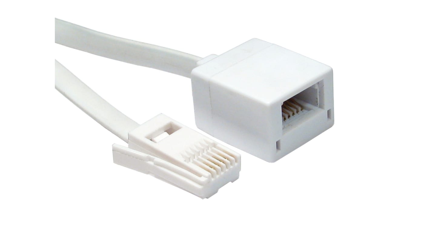 RS PRO Male BT to Female BT 6 Core Telephone Cable, White Sheath