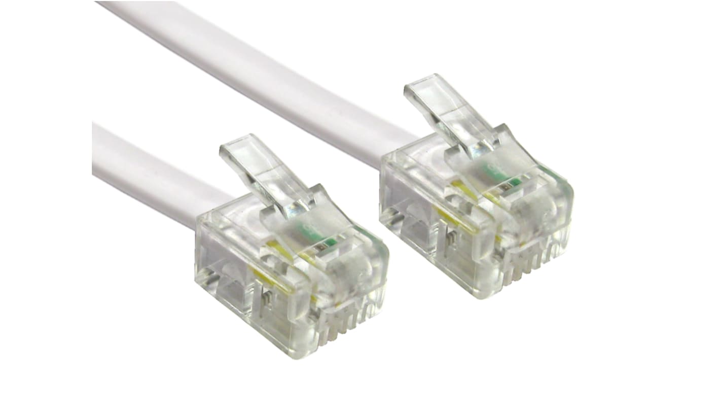 RS PRO Male RJ11 to Male RJ11 Telephone Cable, White Sheath