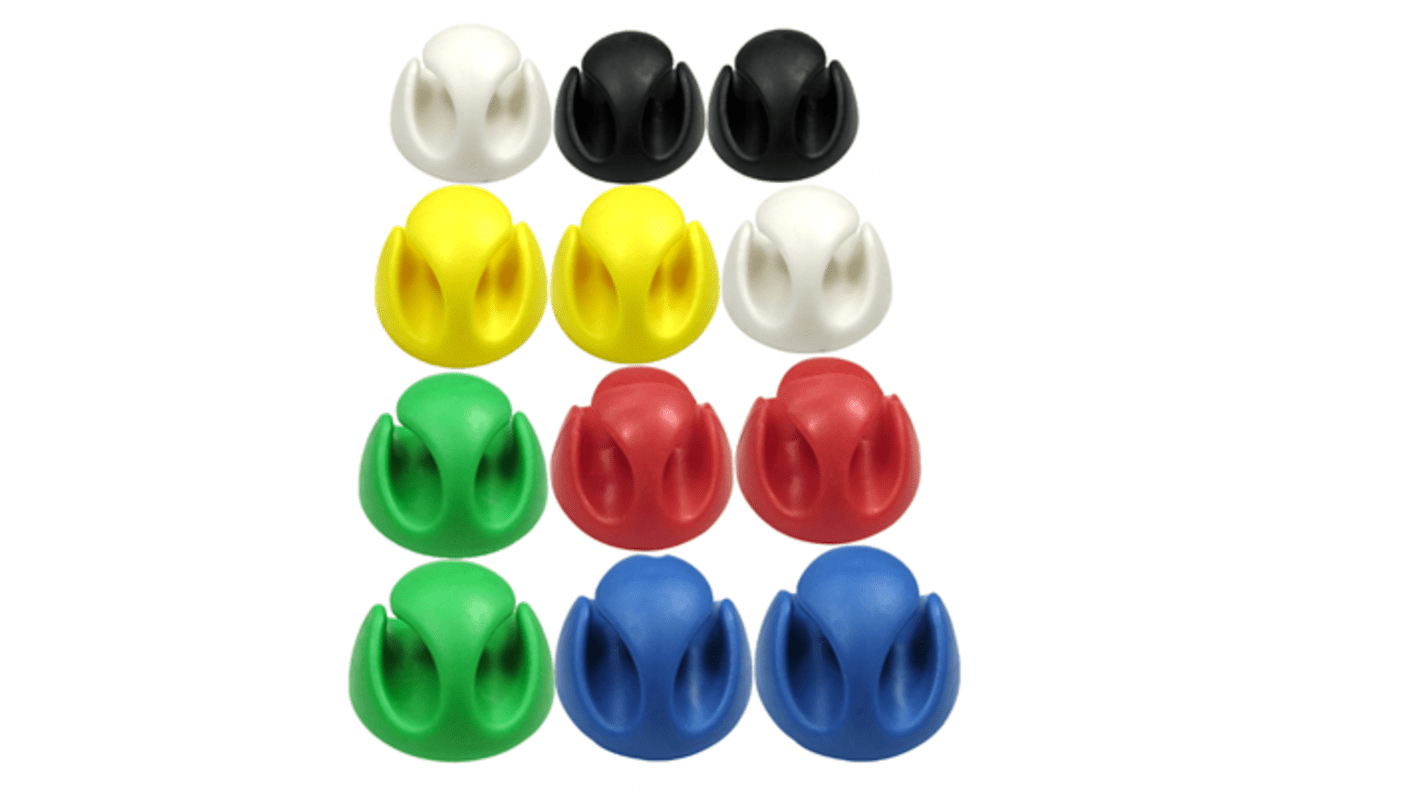 Clip RS PRO in PVC, Ø fascio 5mm max, 30 x 30 x 15mm, col. Nero; blu, verde, rosso, bianco, giallo, Autoadesivo