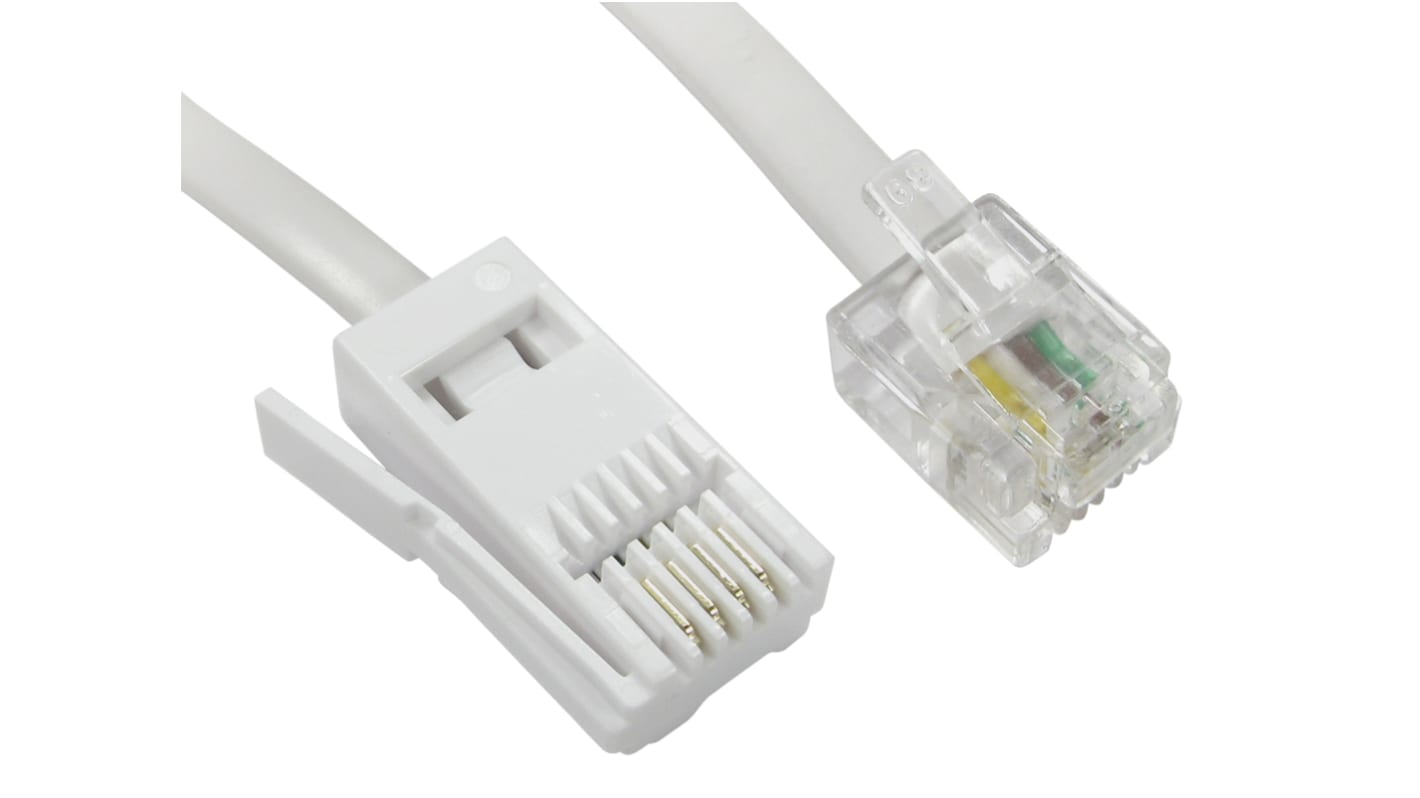 RS PRO Male BT to Male RJ11 Telephone Cable, White Sheath