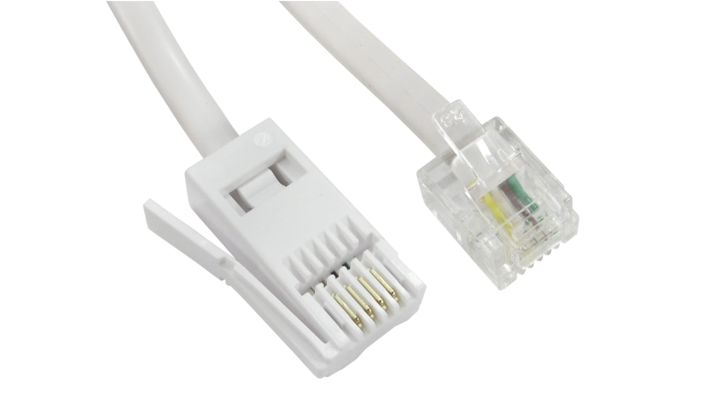 RS PRO Male BT to Male RJ11 Telephone Cable, White Sheath