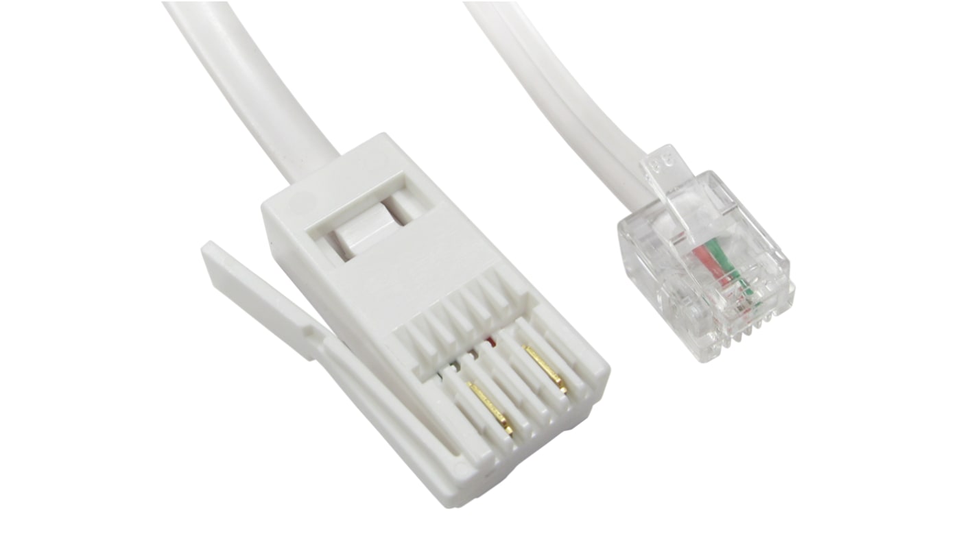 RS PRO Male BT to Male RJ11 Telephone Cable, White Sheath