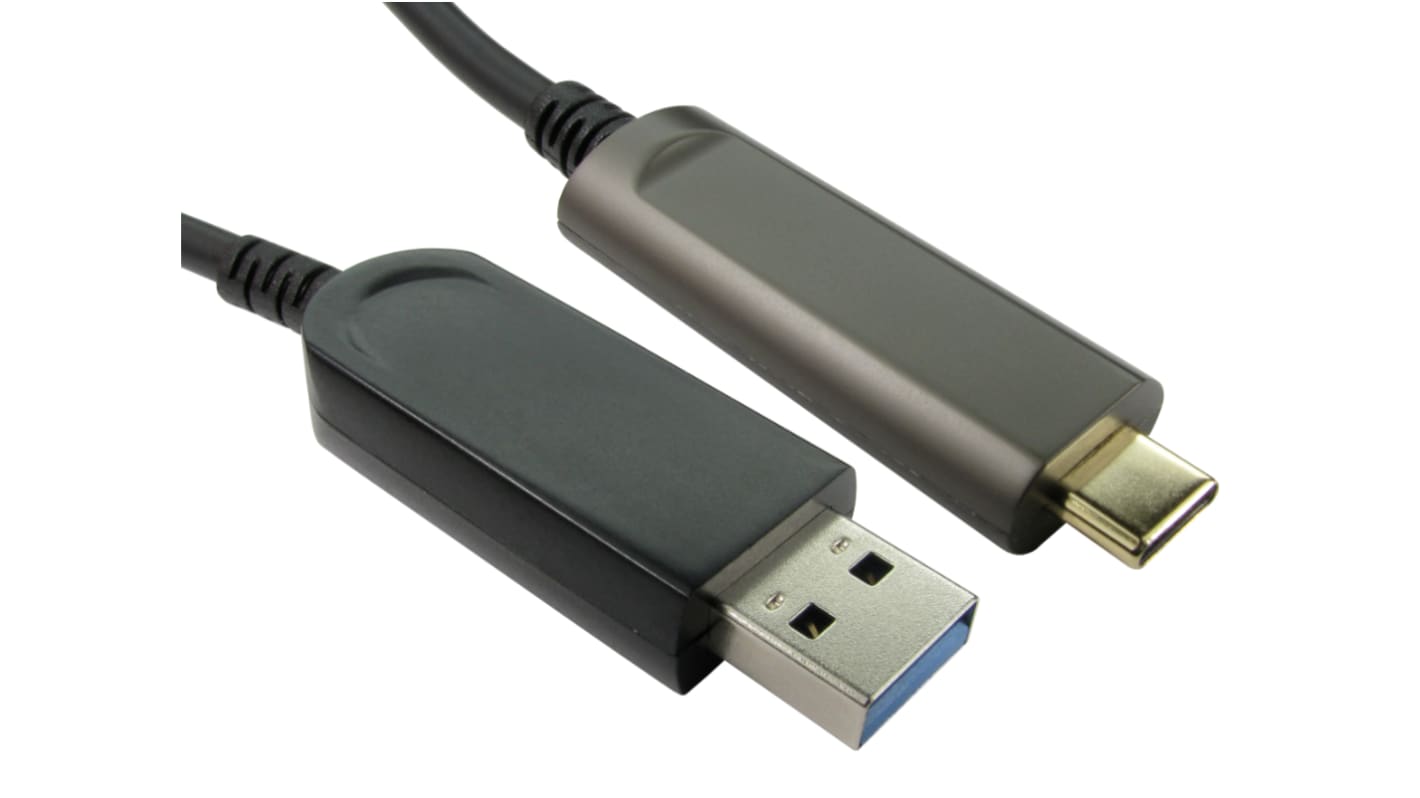 RS PRO USB线, USB A公插转USB C公插, 5m长, USB 3.1, 黑色