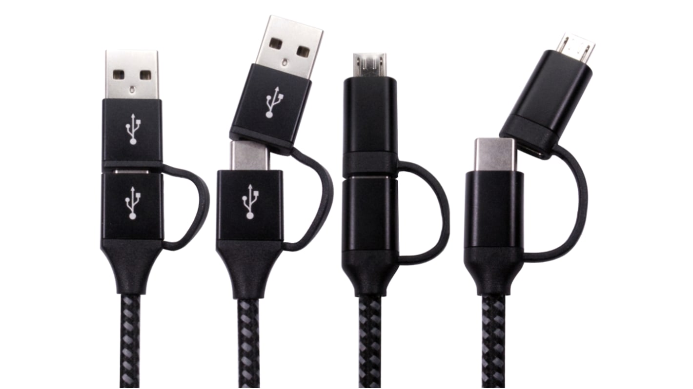 Cable USB 2.0 RS PRO, con A. USB A, USB C Macho Macho, long. 1.5m, color Negro