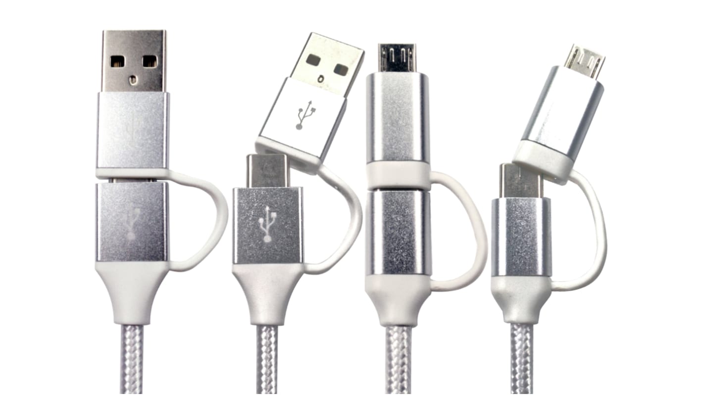 Câble USB RS PRO USB A, USB C, 1.5m, Blanc